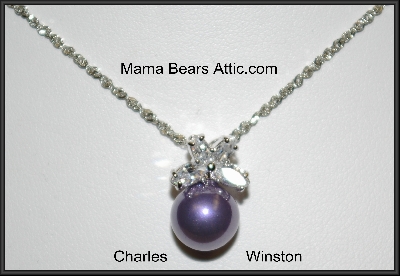 + MBA #21-417  Charles Winston Simulated Purple Pearl & Clear CZ Pendant & Earrings Set