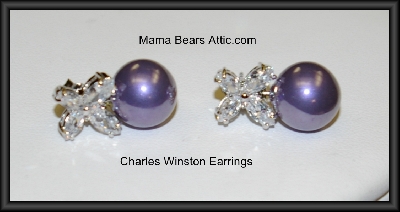 + MBA #21-417  Charles Winston Simulated Purple Pearl & Clear CZ Pendant & Earrings Set