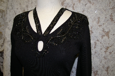 +MBA #16-004  "Designer "Felicity" Black Hand Beaded Sweater