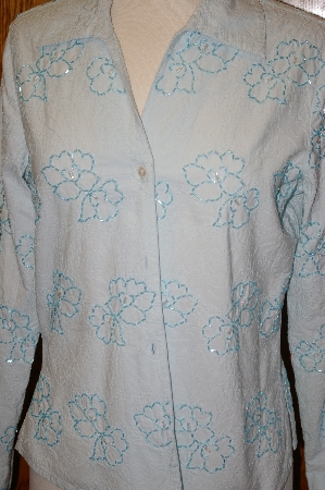 +MBA #24-496  "Coldwater Creek One Of A Kind Hand Beaded  Large Blue Embroidered Shirt