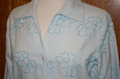 +MBA #24-496  "Coldwater Creek One Of A Kind Hand Beaded  Large Blue Embroidered Shirt