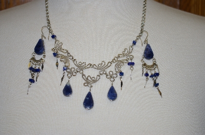 +MBA #24-101  Blue Sodalita Stone Necklace With Matching Earrings