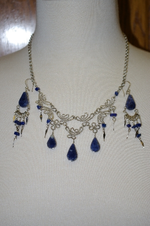 +MBA #24-101  Blue Sodalita Stone Necklace With Matching Earrings