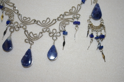 +MBA #24-101  Blue Sodalita Stone Necklace With Matching Earrings