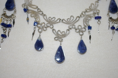 +MBA #24-101  Blue Sodalita Stone Necklace With Matching Earrings