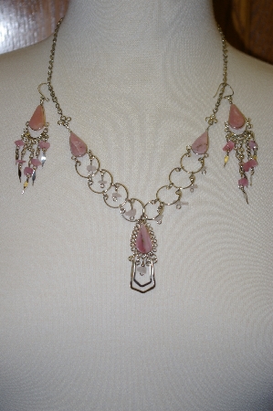 +MBA #24-027  Peruvian Pink Opal & Rose Quartz Necklace & Matching Earrings