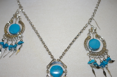 +MBA #24-012  Peruvian Blue Turquoise Necklace & Matching Earrings
