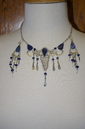 +MBA #24-049  Peruvian Blue Sodalite Stone Necklace & Matching Earrings