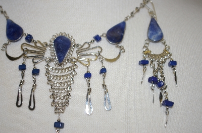 +MBA #24-049  Peruvian Blue Sodalite Stone Necklace & Matching Earrings