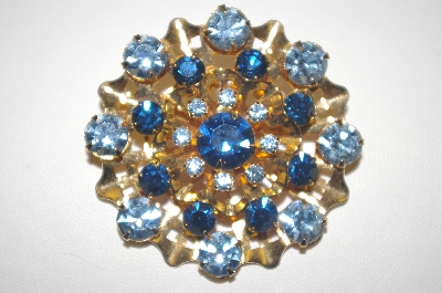 **Two Shades Of Blue Crystal Gold Plated Brooch
