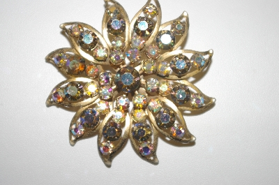 **Two Shades Of AB Crystals Flower  Brooch
