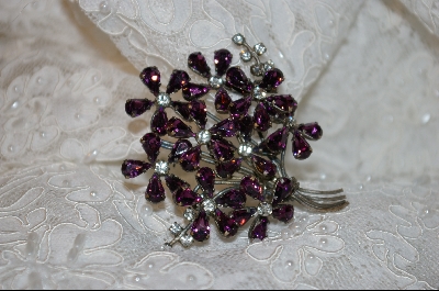+MBA    "Purple & Clear Crystal Flower Brooch