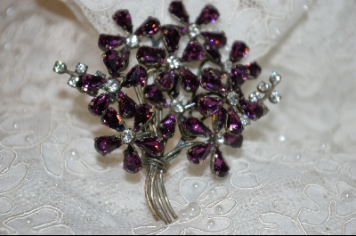 +MBA    "Purple & Clear Crystal Flower Brooch