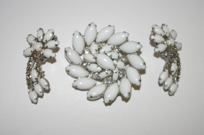 +MBA #24-267  "Milk Glass & Crystal Brooch & Earrings