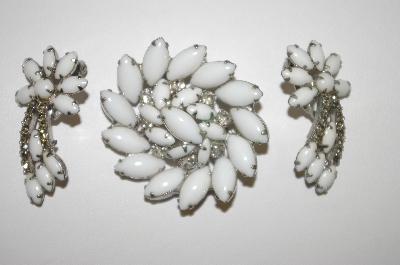 +MBA #24-267  "Milk Glass & Crystal Brooch & Earrings