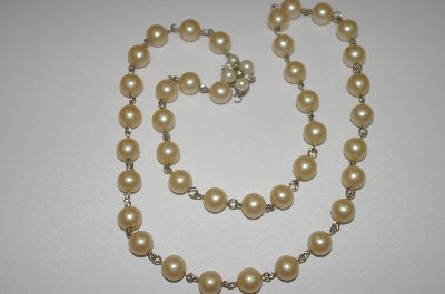 +MBA #21-148  Faux Glass Pearl  Necklace With Jeweled Clasp 