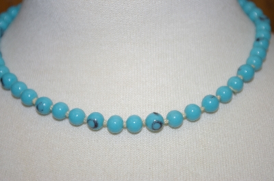 +MBA #24-152  "Turquoise Colored Glass Bead Necklace