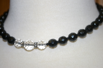 +MBA #24-208  "Vintage Black & Clear Crystal Bead Necklace
