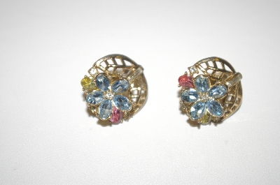 +MBA #24-262  Tafari Blue,Pnk & Clear Crystal Clip On Earrings
