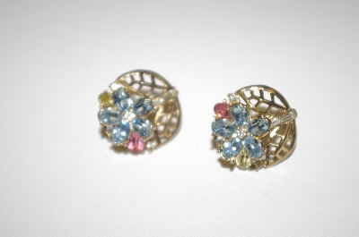 +MBA #24-262  Tafari Blue,Pnk & Clear Crystal Clip On Earrings