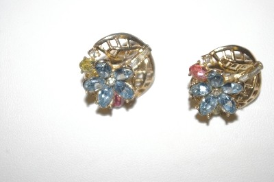 +MBA #24-262  Tafari Blue,Pnk & Clear Crystal Clip On Earrings
