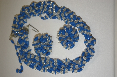 +MBA #24-526  "Made In Germany Blue & Clear Acrylic Bead Necklace & Earring Set