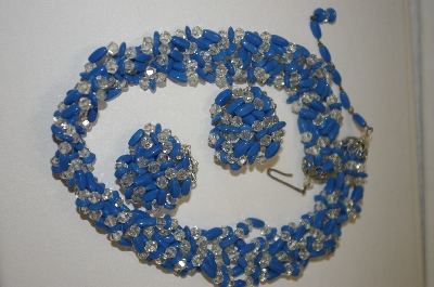 +MBA #24-526  "Made In Germany Blue & Clear Acrylic Bead Necklace & Earring Set
