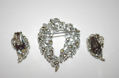 +MBA #24-436  "Lisner Blue AB Crystal Pin & Matching Clip On Earring Set