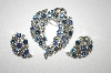 +MBA #24-436  "Lisner Blue AB Crystal Pin & Matching Clip On Earring Set