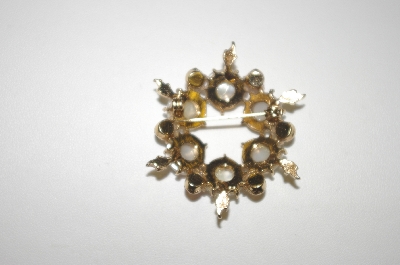 +MBA #24-433  Gold Plated Mother Of Peral & Crystal Pin