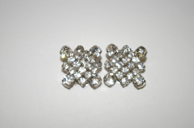 +MBA #24-383   Silver Tone Square Clear Crystal Clip On Earrings