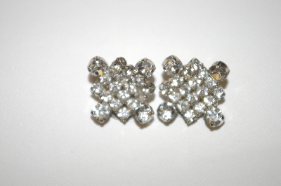 +MBA #24-383   Silver Tone Square Clear Crystal Clip On Earrings