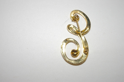 +MBA #24-416  Vintage Gold Plated Fancy "E" Pin With Crytsals