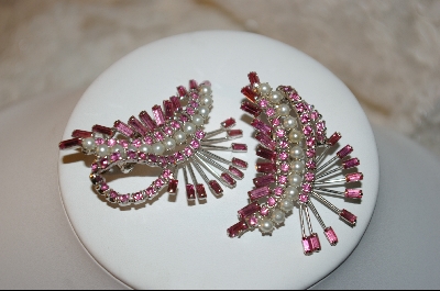 +MBA  Antique Pink Crystal & Glass Pearl Fan Style Earrings