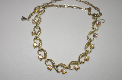 +MBA #24-457   Gold Tone AB Crystal Necklace