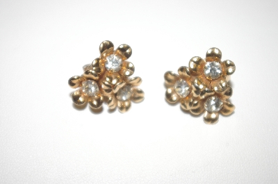 +MBA #24-472   Vintage Barclay Gold Plated & Crystal Flower Clip On Earrings