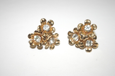 +MBA #24-472   Vintage Barclay Gold Plated & Crystal Flower Clip On Earrings