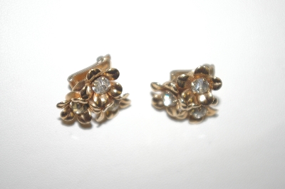 +MBA #24-472   Vintage Barclay Gold Plated & Crystal Flower Clip On Earrings