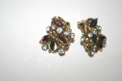 +MBA #24-446  Gold Plated Purple AB & Clear Crystal Clip On Earrings