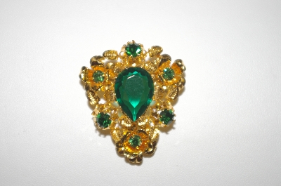 +MBA #24-440  Gold Plated Green Crystal Made In Austria Pin