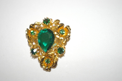 +MBA #24-440  Gold Plated Green Crystal Made In Austria Pin