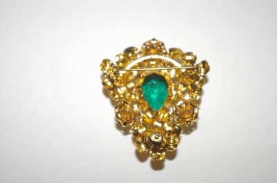 +MBA #24-440  Gold Plated Green Crystal Made In Austria Pin