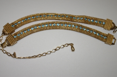 +MBA #24-390  Sarah Coventry Gold Plated Mesh Blue Crystal Chocker & Matching Bracelet