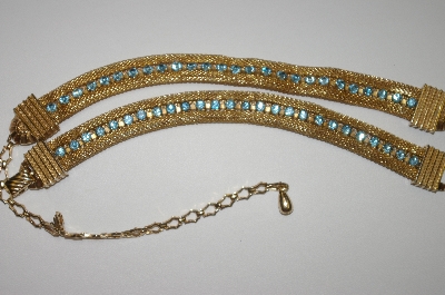 +MBA #24-390  Sarah Coventry Gold Plated Mesh Blue Crystal Chocker & Matching Bracelet