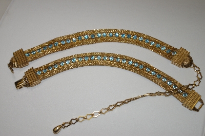 +MBA #24-390  Sarah Coventry Gold Plated Mesh Blue Crystal Chocker & Matching Bracelet