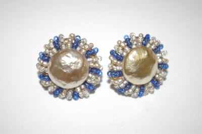 +MBA #24-487  Mirian Haskell Baroque Pearl & Seed Bead Clip Style Earrings
