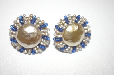 +MBA #24-487  Mirian Haskell Baroque Pearl & Seed Bead Clip Style Earrings