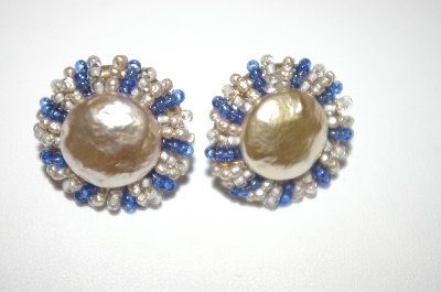 +MBA #24-487  Mirian Haskell Baroque Pearl & Seed Bead Clip Style Earrings