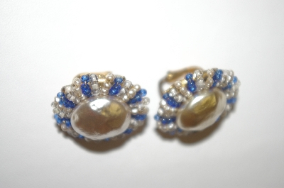 +MBA #24-487  Mirian Haskell Baroque Pearl & Seed Bead Clip Style Earrings