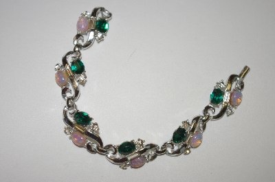 +MBA #24-429  "Silver Plated Crystal & Opal Glass Bracelet